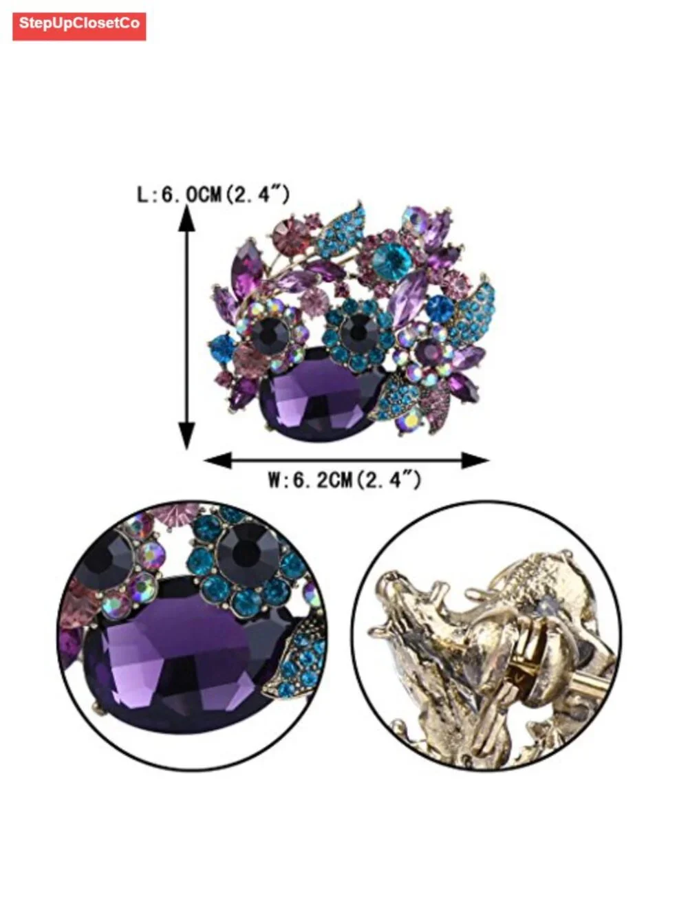 Crystal Rhinestone Bridal Prom Flower Leaf Vine Brooch Pin for Women